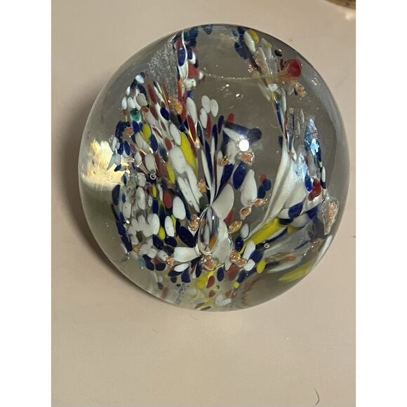 Hand Blown Art Glass Paperweight With Flower Spray In Confetti Multi Color Reto - Picture 13 of 13
